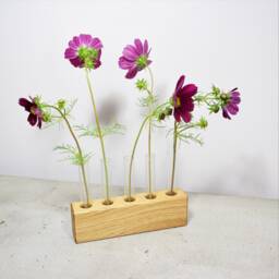 Minimalist Oak Wood Vase With Glass Test Tubes - thumbnail 3