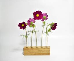 Minimalist Oak Wood Vase With Glass Test Tubes