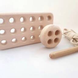 Wooden Lacing Toy, Montessori Button Lacing Toy, Toddler Gift Idea, Travel Gift - thumbnail 4