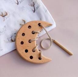 Wooden Lacing Toy, Montessori Button Lacing Toy, Toddler Gift Idea, Travel Gift - thumbnail 2