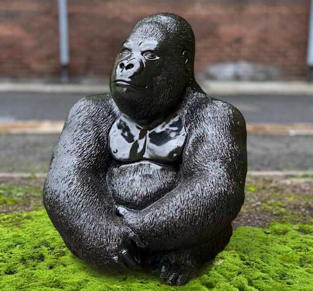 Large Black Monkey Statue Cement Ape Sculpture Bold Jungle Animal Decor Garden Ornament Aartistic Gorilla Wild Art - image 1