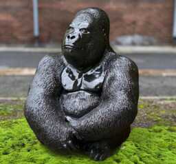 Large Black Monkey Statue Cement Ape Sculpture Bold Jungle Animal Decor Garden Ornament Aartistic Gorilla Wild Art - thumbnail 1
