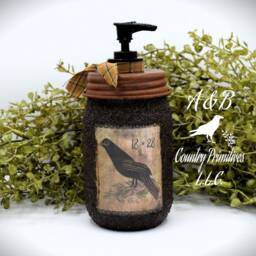 Grubby Soap Dispenser, Mason Jar Pump, Folk Art Crow Bathroom Primitive Home Decor, Country Decor - thumbnail 2