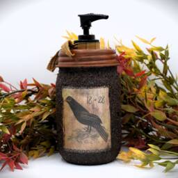 Grubby Soap Dispenser, Mason Jar Pump, Folk Art Crow Bathroom Primitive Home Decor, Country Decor - thumbnail 2