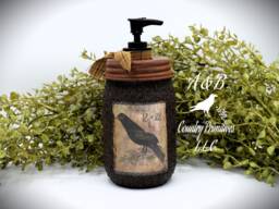Grubby Soap Dispenser, Mason Jar Pump, Folk Art Crow Bathroom Primitive Home Decor, Country Decor