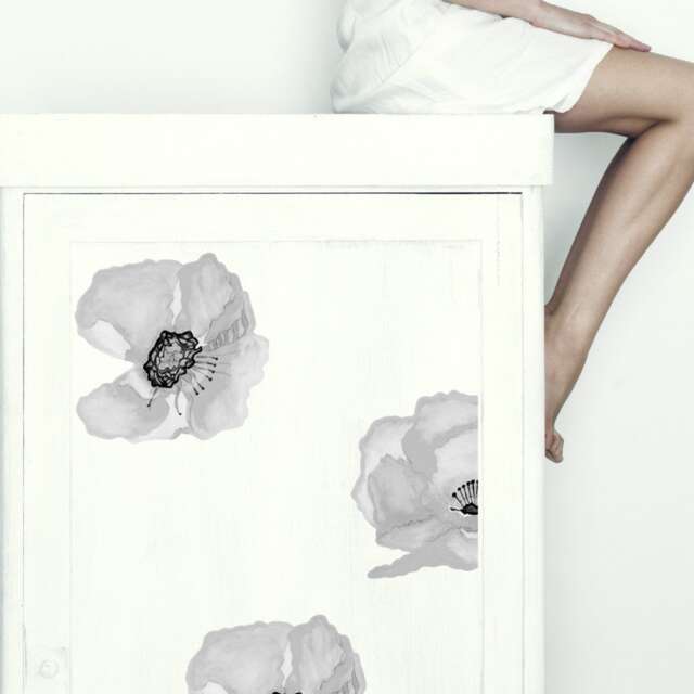 Cloudy Grey Poppy Wall Decals, Large, 2-Set, Home D??cor, Watercolor Decals For Walls, Tile & Furniture, Hand-Painted - image 1