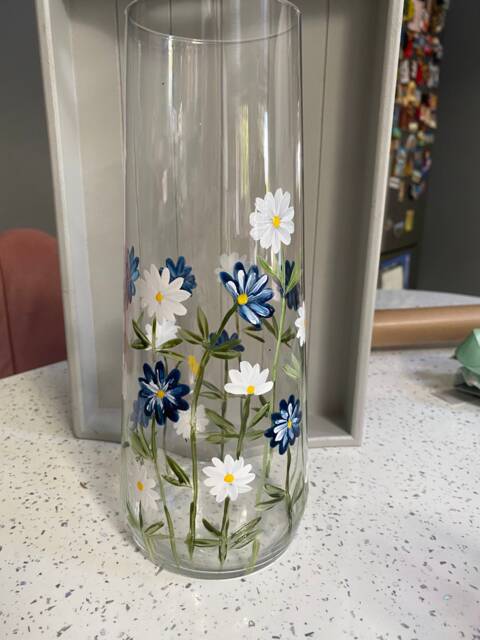 Hand Painted Vase Navy & White Daisy Design Christmas Gift Birthday Friend Special - image 1