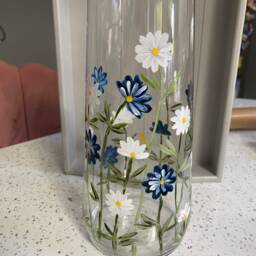 Hand Painted Vase Navy & White Daisy Design Christmas Gift Birthday Friend Special - thumbnail 2