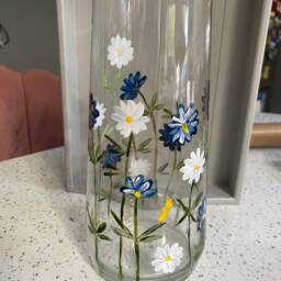 Hand Painted Vase Navy & White Daisy Design Christmas Gift Birthday Friend Special - thumbnail 3