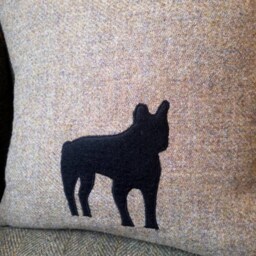 Harris Tweed Black French Bulldog Embroidered Cushion Cover - thumbnail 3
