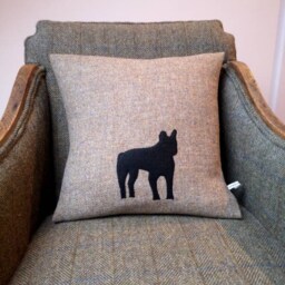 Harris Tweed Black French Bulldog Embroidered Cushion Cover - thumbnail 2