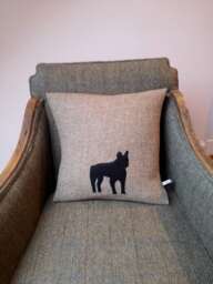 Harris Tweed Black French Bulldog Embroidered Cushion Cover - thumbnail 1