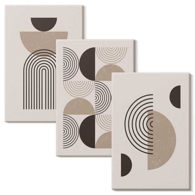 Canvas Wall Art Set Of 3 - Geometric Patterns Minimalism, Brown Large, Abstract Hanging Piece - image 1