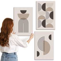 Canvas Wall Art Set Of 3 - Geometric Patterns Minimalism, Brown Large, Abstract Hanging Piece - thumbnail 2