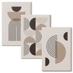 Canvas Wall Art Set Of 3 - Geometric Patterns Minimalism, Brown Large, Abstract Hanging Piece - thumbnail 1
