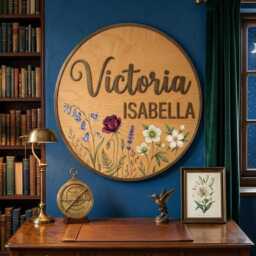 Personalized Wildflower Nursery Name Sign, Floral Baby Girl Room Decor, Round Wooden Plaque, Boho Wall Art - thumbnail 4