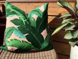 Tropical Palm Leaf Outdoor Cushion Cover Pink & Green Banana Pillow - thumbnail 1