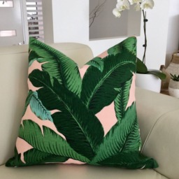 Tropical Palm Leaf Outdoor Cushion Cover Pink & Green Banana Pillow - thumbnail 2