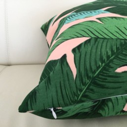 Tropical Palm Leaf Outdoor Cushion Cover Pink & Green Banana Pillow - thumbnail 3