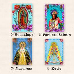 Poster Of The Blessed Virgin Guadalupe Fleurie - Religious Icon Mexican Auctioneer Madonna in Exotic Colors Surrounded By Flowers - thumbnail 1