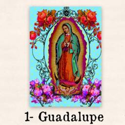 Poster Of The Blessed Virgin Guadalupe Fleurie - Religious Icon Mexican Auctioneer Madonna in Exotic Colors Surrounded By Flowers - thumbnail 2