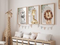 Safari Giraffe Lion Zebra Animal Baby Girls Boys A4 Or A3 Nursery Set Of Unframed Prints Unisex Neutral Boho Beige Green Jungle - thumbnail 1