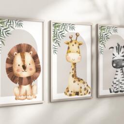 Safari Giraffe Lion Zebra Animal Baby Girls Boys A4 Or A3 Nursery Set Of Unframed Prints Unisex Neutral Boho Beige Green Jungle - thumbnail 2