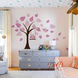 Nursery Wall Decals Sticker-Owl At Tree Decal, Swing Owls Animals Vinyl Wall Decal With Owls-Dk415 - thumbnail 3