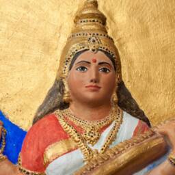 Goddess Saraswati. Bas-Relief in Hydrocal Plaster. Wall Hanging With Patina - thumbnail 3