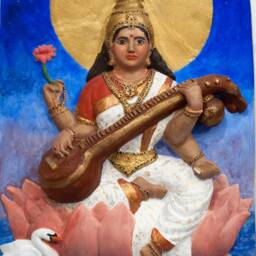 Goddess Saraswati. Bas-Relief in Hydrocal Plaster. Wall Hanging With Patina - thumbnail 2