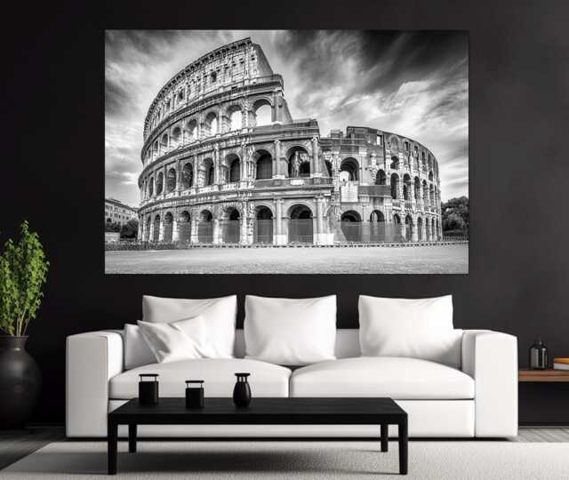 Colosseum in Rome Black & White Canvas Print, Photo, Pint, Wall Art, Italy Art - image 1