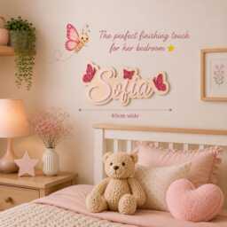 Personalised Girls Name Sign - Butterfly Bedroom Door Custom Nursery Plaque Wooden Wall Decor 3D Acrylic Keepsake - thumbnail 2