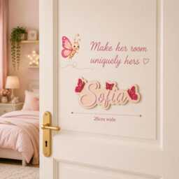 Personalised Girls Name Sign - Butterfly Bedroom Door Custom Nursery Plaque Wooden Wall Decor 3D Acrylic Keepsake - thumbnail 3