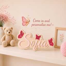 Personalised Girls Name Sign - Butterfly Bedroom Door Custom Nursery Plaque Wooden Wall Decor 3D Acrylic Keepsake - thumbnail 1