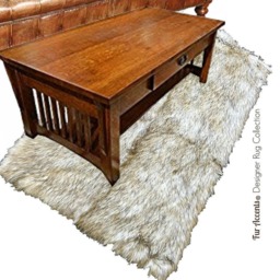 Faux Fur Area Rug - Light Gray Tan Wolf Pattern, Usa Handmade - thumbnail 2