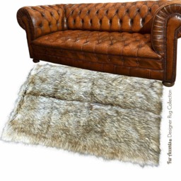 Faux Fur Area Rug - Light Gray Tan Wolf Pattern, Usa Handmade - thumbnail 1