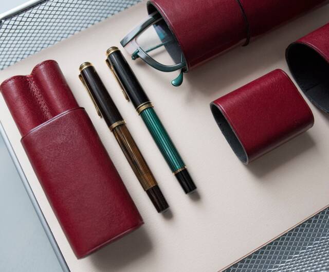 Burgundy Leather Pen Case With Glasses Case, Fountain Sunglasses Leather Sunglass Best Gift, Mother in Law Gift - image 1