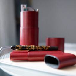 Burgundy Leather Pen Case With Glasses Case, Fountain Sunglasses Leather Sunglass Best Gift, Mother in Law Gift - thumbnail 3