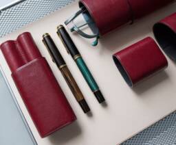 Burgundy Leather Pen Case With Glasses Case, Fountain Sunglasses Leather Sunglass Best Gift, Mother in Law Gift - thumbnail 1