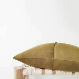 Hand-stitched Olive Green Linen Pillow Cover - Earth Tone Cushion in Heavyweight Fabric - thumbnail 3
