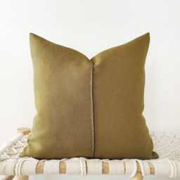 Hand-stitched Olive Green Linen Pillow Cover - Earth Tone Cushion in Heavyweight Fabric - thumbnail 1