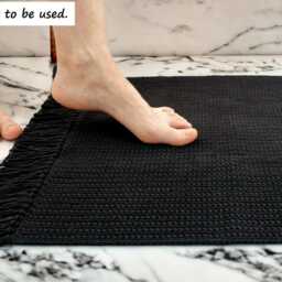 Custom Size Cotton Bath Mat With Fringe Handmade Reversible Rug Color Options - thumbnail 2