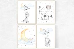 Elephant Nursery Art Print Moon & Stars, Gender Neutral Decor - thumbnail 1
