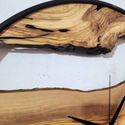 Large Olive Wood Wall Clock Metal Frame, Live Edge Wooden Clock - thumbnail 4