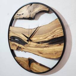Large Olive Wood Wall Clock Metal Frame, Live Edge Wooden Clock - thumbnail 3