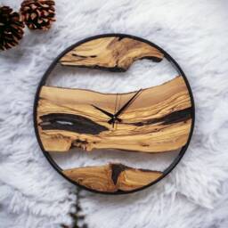 Large Olive Wood Wall Clock Metal Frame, Live Edge Wooden Clock - thumbnail 1