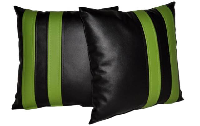 "2 Black Apple Green Twin Stripe Faux Leather Cushions 16"" 18"" 20" - image 1