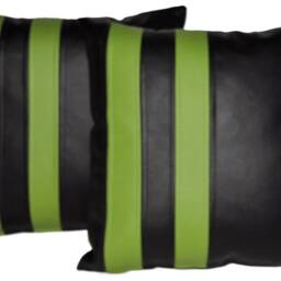 "2 Black Apple Green Twin Stripe Faux Leather Cushions 16"" 18"" 20" - thumbnail 2