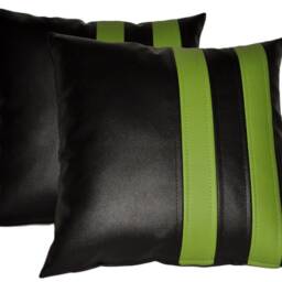 "2 Black Apple Green Twin Stripe Faux Leather Cushions 16"" 18"" 20" - thumbnail 3