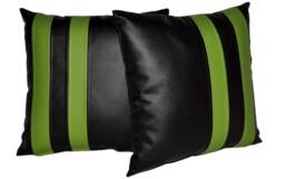 "2 Black Apple Green Twin Stripe Faux Leather Cushions 16"" 18"" 20" - thumbnail 1